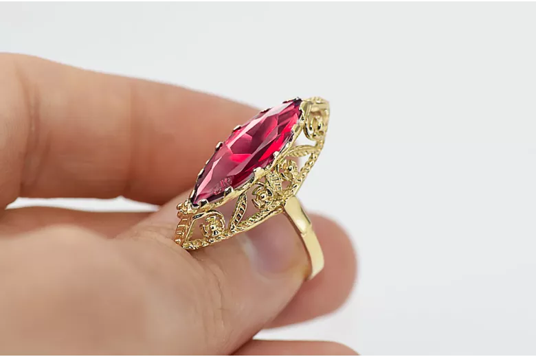 Pierścionek Styl Vintage Rubin 14k żółte złoto vrc005y